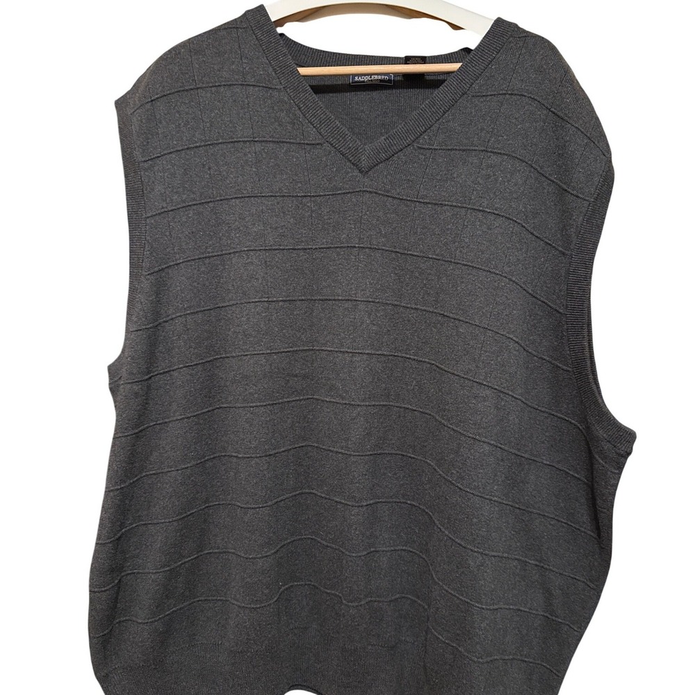 Saddlebred Tall‎ Man V Neck Sweater Vest Gray 3XLT 100% Cotton Ribbed Knit